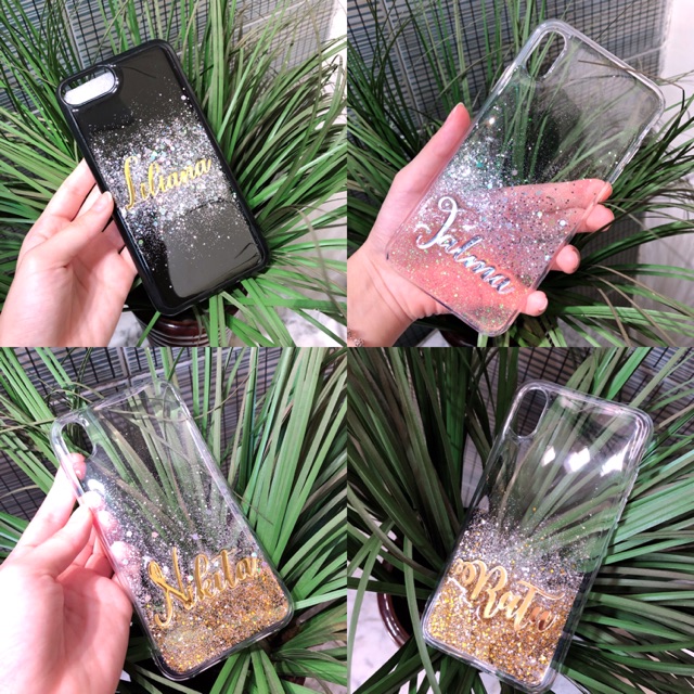 PREMIUM ALL PHONE TYPES!! Custom Case Nama with Gold Plate Name (BISA REQUEST WARNA GLITTER)