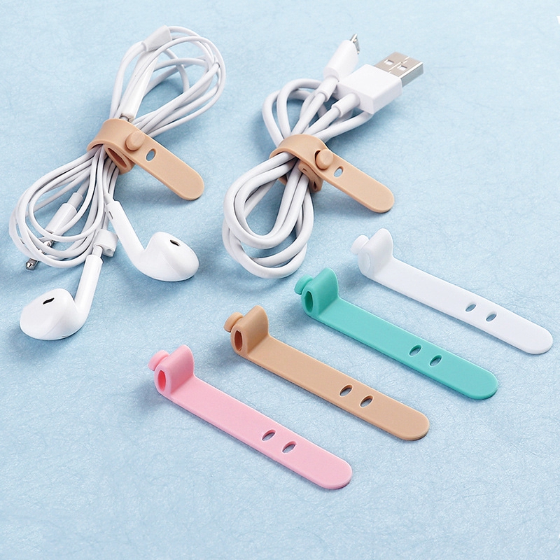 4 Pcs Silicone USB Cable Organizer / Cable Line Ties / Earbud Cord Wrap / Headphone Cord Winder / Cable Manager Keeper Ties Straps /  Earphone Cord Clips / Organize Disordered Cables