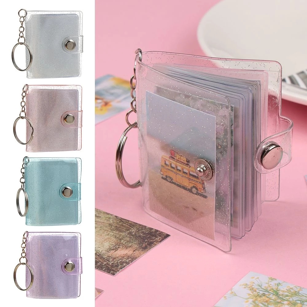 Buku Album Foto / Kartu Mini Portable 16 Saku Warna Jelly Dengan Gantungan Kunci