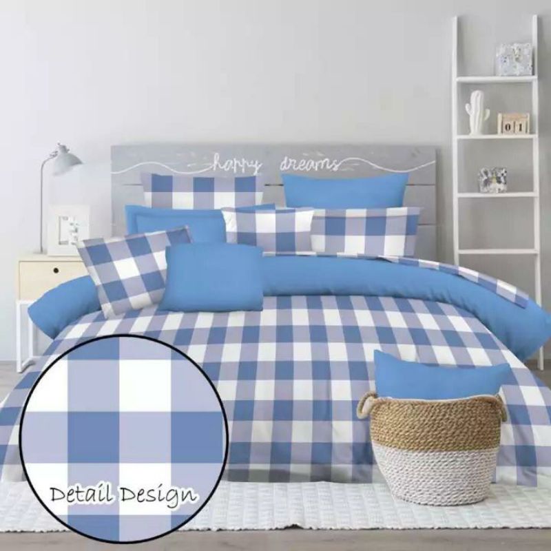 SPREI SPREI KOTAK-KOTAK EMILY WARNA BIRU PUTIH / SPREI HOME MADE / SPREI TEMPAT TIDUR / SPREI BERKUA