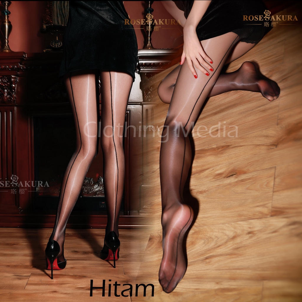 Pantyhose Seamed Glossy Garis Belakang Tipis Transparan Stocking Wanita