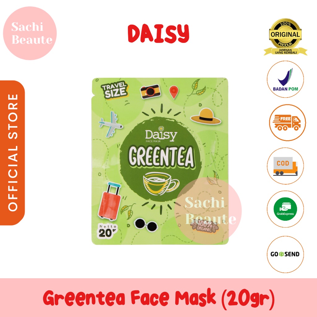 Daisy Organic Greentea Facemask Travelsize Face Mask Masker Green Tea Travel Size