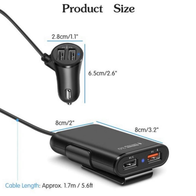 Car Charger Mobil Fast Charging 3,1A Qualcomm Quick Charge 4 Port USB
