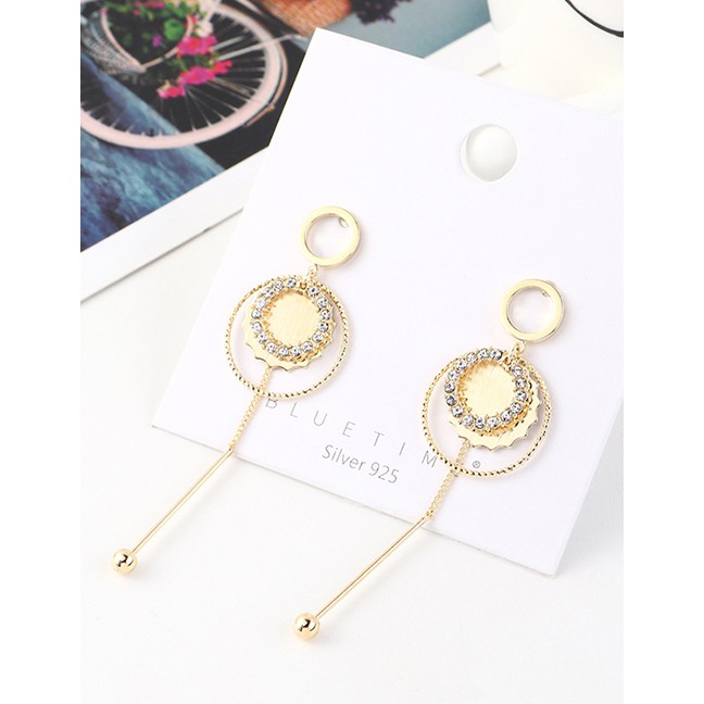 LRC Anting Tusuk Fashion Golden Real Gold Plated Tassel Small Circle S925 Silver Pin Earrings Y63033