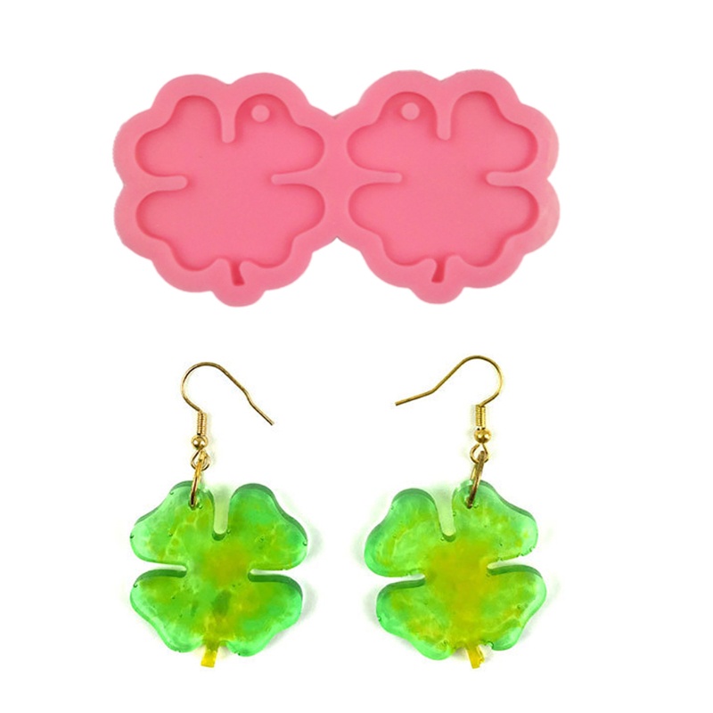 Siy 2pcs / Set Cetakan Resin Epoksi Bentuk Daun Clover Bahan Silikon Untuk Membuat Perhiasan Diy