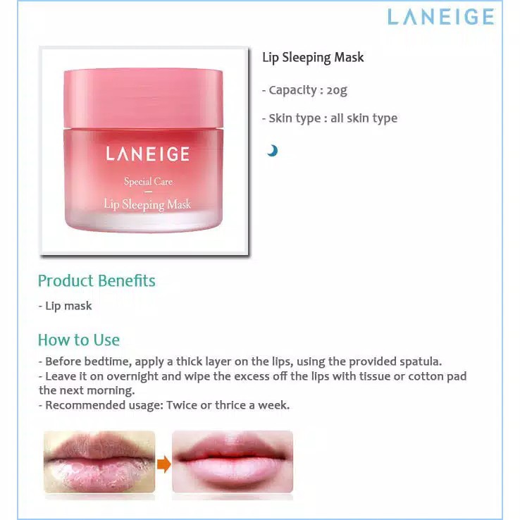 Pelembab Bibir Kering LANEIGE Lip Sleeping Mask Berry ORIGINAL KOREA 3gr Mini Size Murah Pemerah