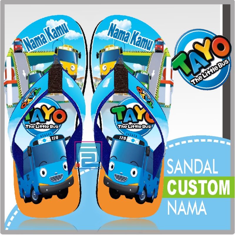 Sandal custom nama karakter TAYO anak/dewasa Free custom suka suka