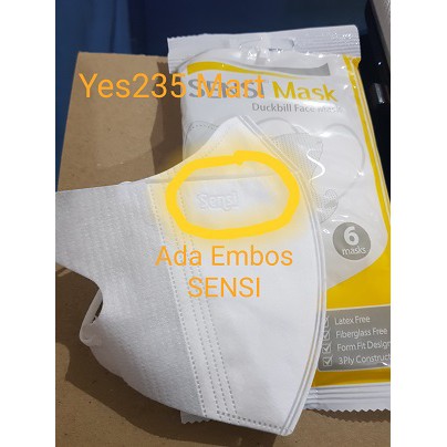Masker Sensi Duckbill Sachet isi 6 BEREMBOSS SENSI/ORIGINAL/READY STOCK