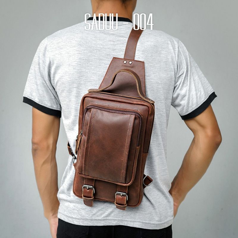 TAS SELEMPANG PRIA BAHAN KULIT SAPI ORIGINAL SIMPLE KEREN REALPICT ODON CIBADUYUT