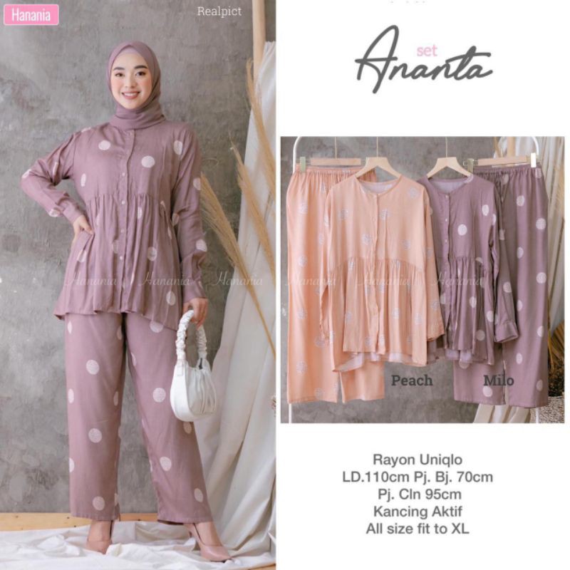 Ananta Set Bahan Rayon Uniqlo By HANANIA / One Set Rayon Cantik Motif Polkadot / Daily Set Rayon