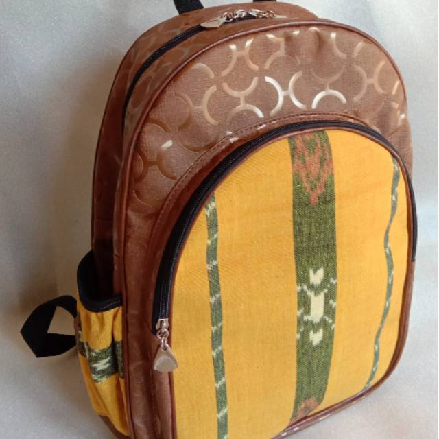 Tas Ransel Kulit Wanita mix tenun etnik