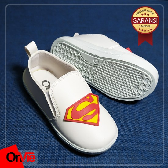 Sepatu Slip On Anak Laki-Laki Hitam Putih Motif Super Hero Karet 3D | Sepatu Sekolah Anak Casual Onvie