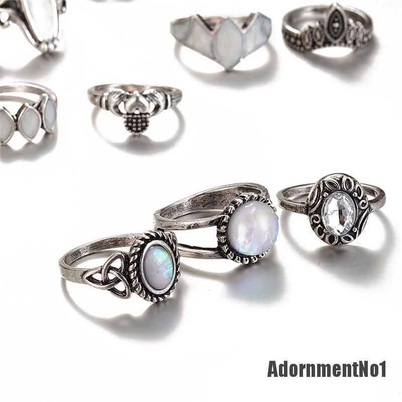 (Adornmentno1) 12pcs / set Cincin Nikah / Tunangan Silver Hias Opal Api Putih Untuk Wanita