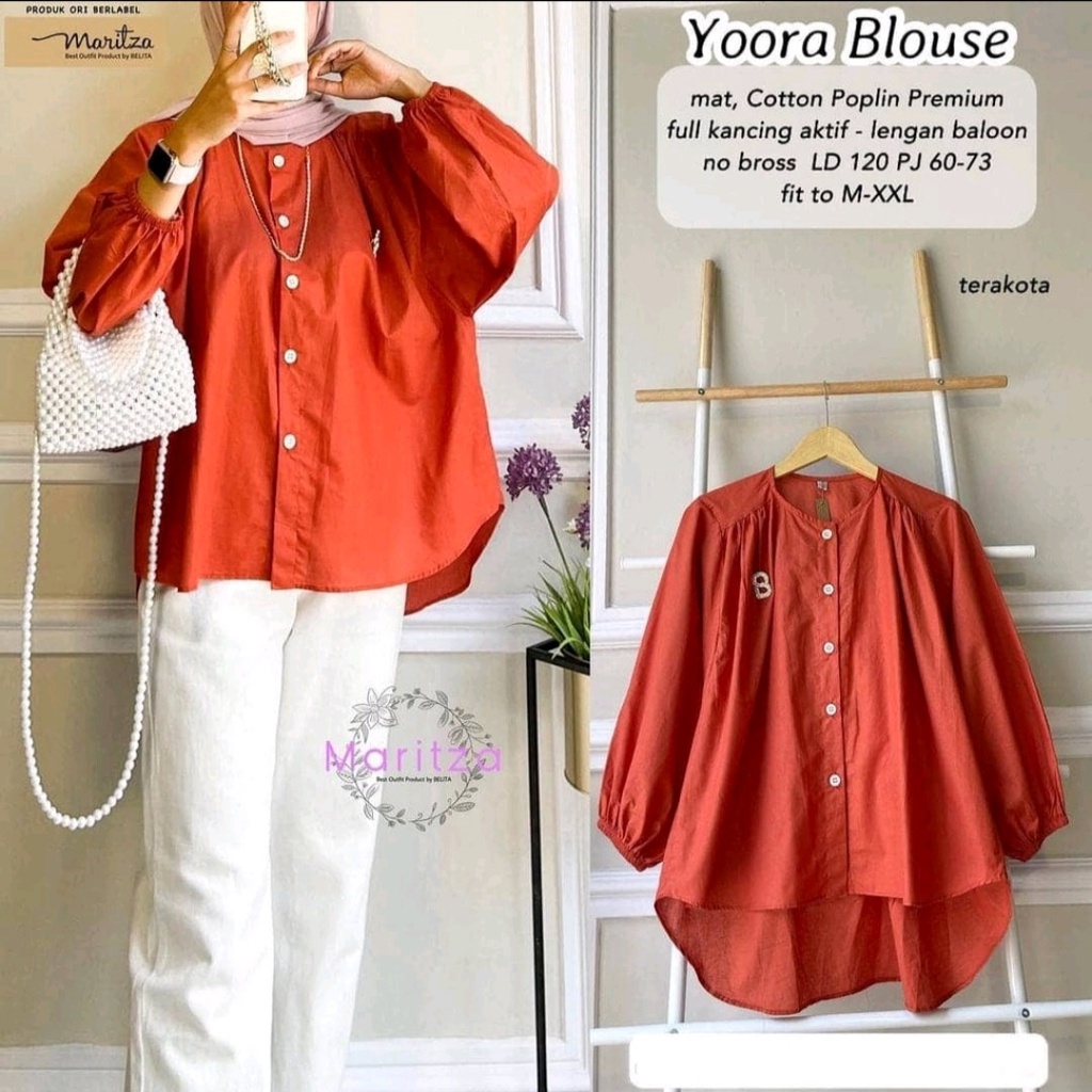 Yoora Blouse / Baju Atasan Wanita Terbaru / Atasan Wanita Lengan Balon Full Kancing Aktif / Murah /L