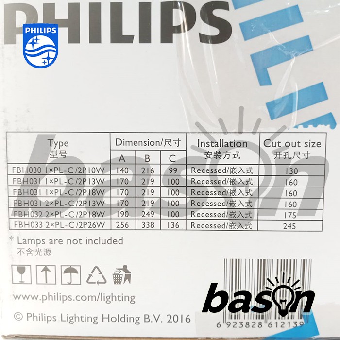 PHILIPS Downlight FBH033 2x PL-C 2P 26W White 245mm G24d-3