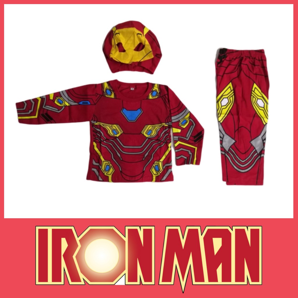 Baju Kostum Anak Iron Man III Avengers Setelan Panjang Cowok Lakilaki Topeng