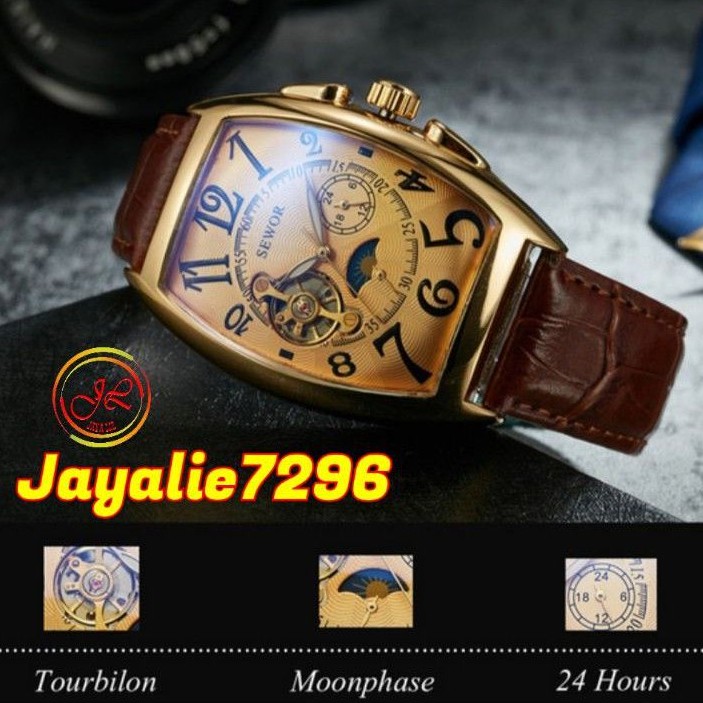 Jam Tangan SEWOR Automatic Mechanical Watch Moon Phase Square