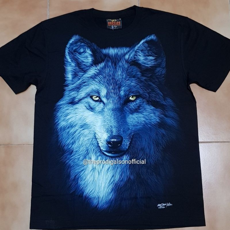 Kaos Rock Chang Size XL Serigala Biru HD Glow in The Dark