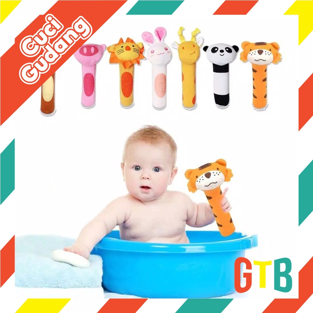 ❤GTB❤ Mainan Boneka Tangan Bayi Bunyi / Baby Hand Rattle Toy Stick / Genggam Bayi Boneka Hewan R579