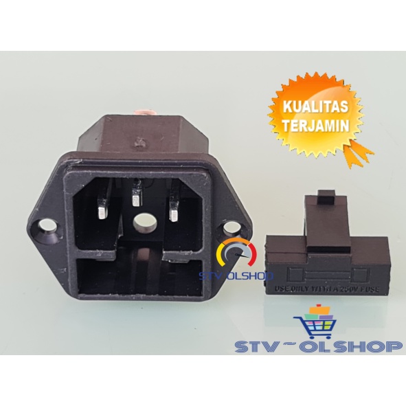 Soket Power AC Outlet 3 pin + Fuse Holder / Socket AC Power 3 pin