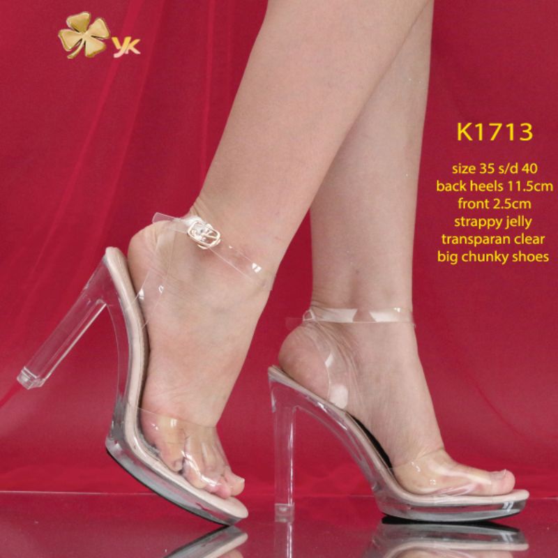 YKshoes 1713 heels 12cm SIZE KECIL strappy big chunky heels clear transparan kaca heels hak pendek h