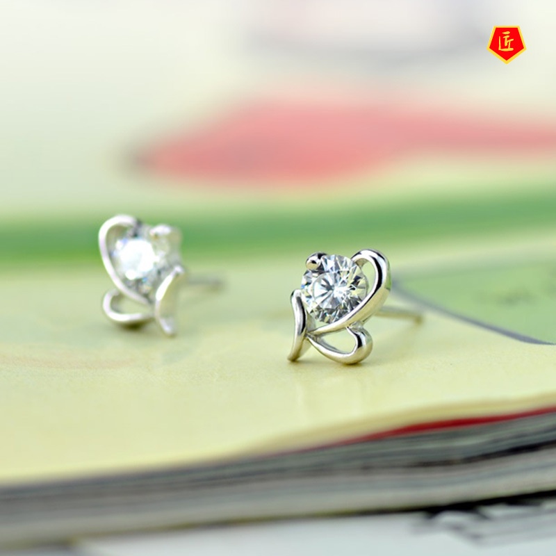 [Ready Stock]Women's Creative Heart-Shaped Diamond Study Earrings