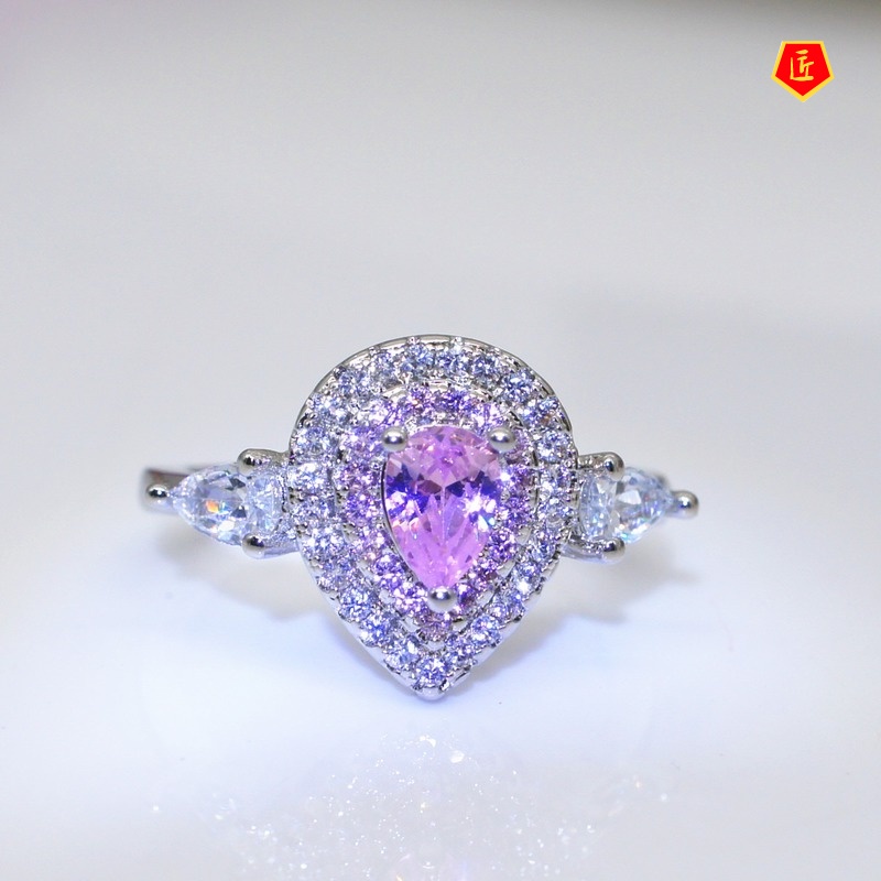 [Ready Stock]Fashion Elegant Pink Moissanite Women's Ring