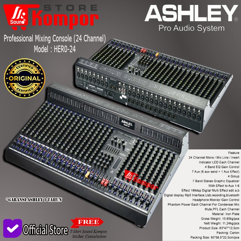 MIXER AUDIO ASHLEY 24 CHANNEL HERO 24 HERO24 DIGITAL EFFECT HER0-24