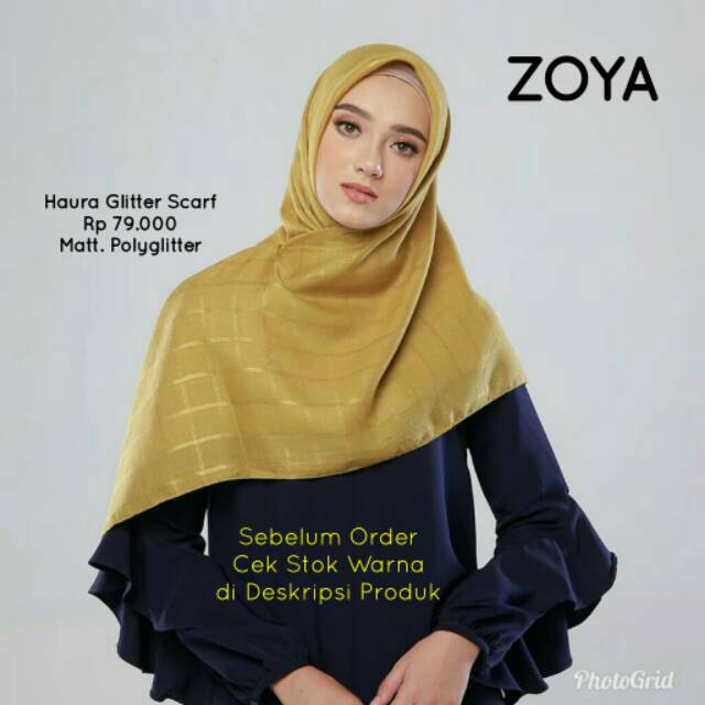 Hijab Jilbab Kerudung Segi Empat HAURA GLITTER Scarf ZOYA Original