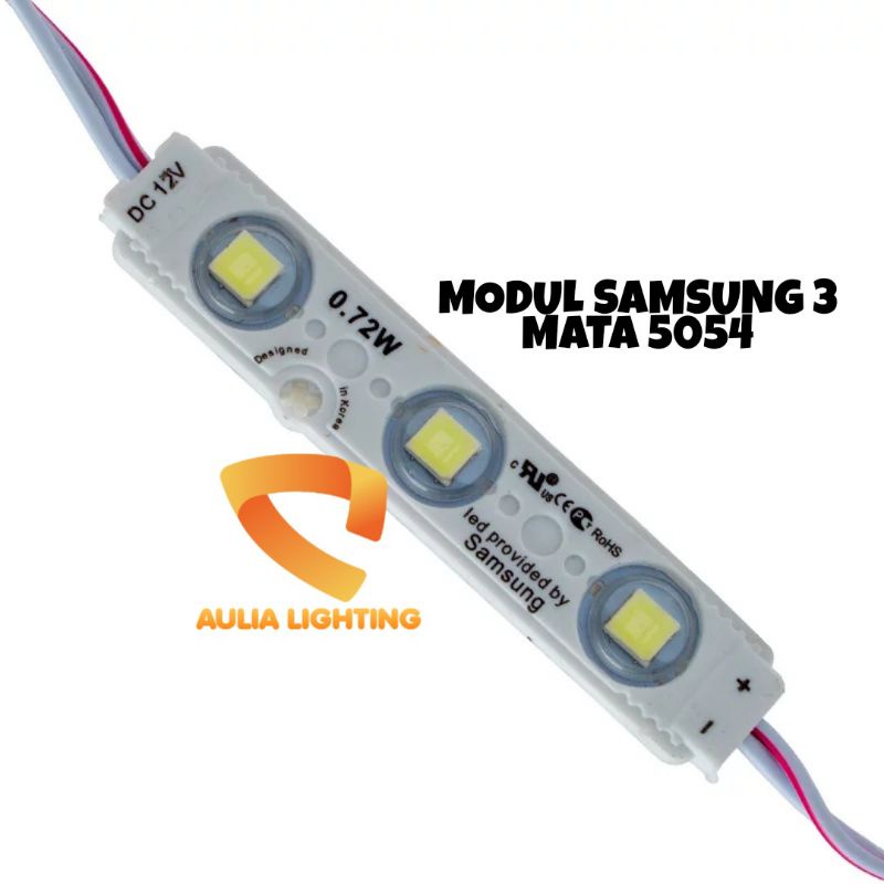 Lampu 12v LED Modul Samsung 3 mata tipe 5054 Lensa 5616 Putih Cool white Dc Reklame saso IP68  1.5w