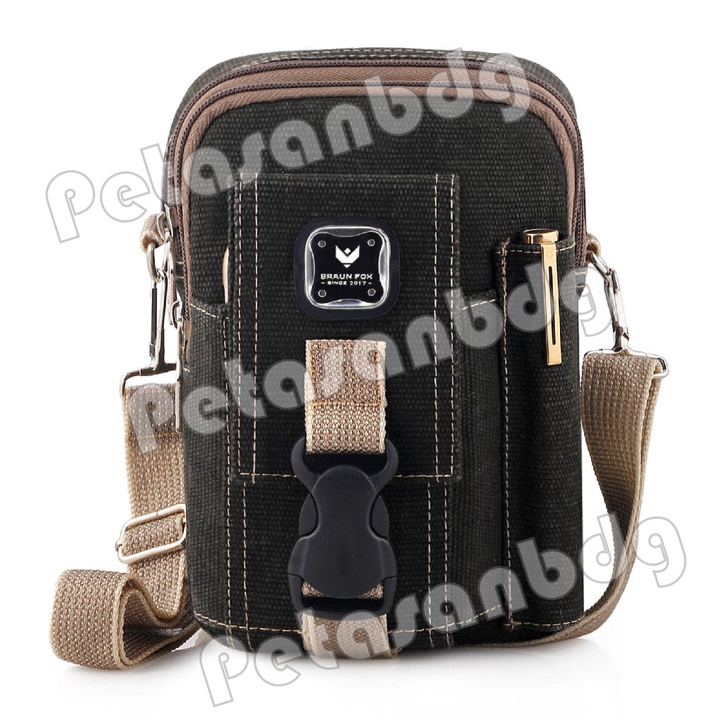 RTM - Braun Fox Mini Dutcher Tactical Molle Canvas Waist Small Bag Military - Dark Grey