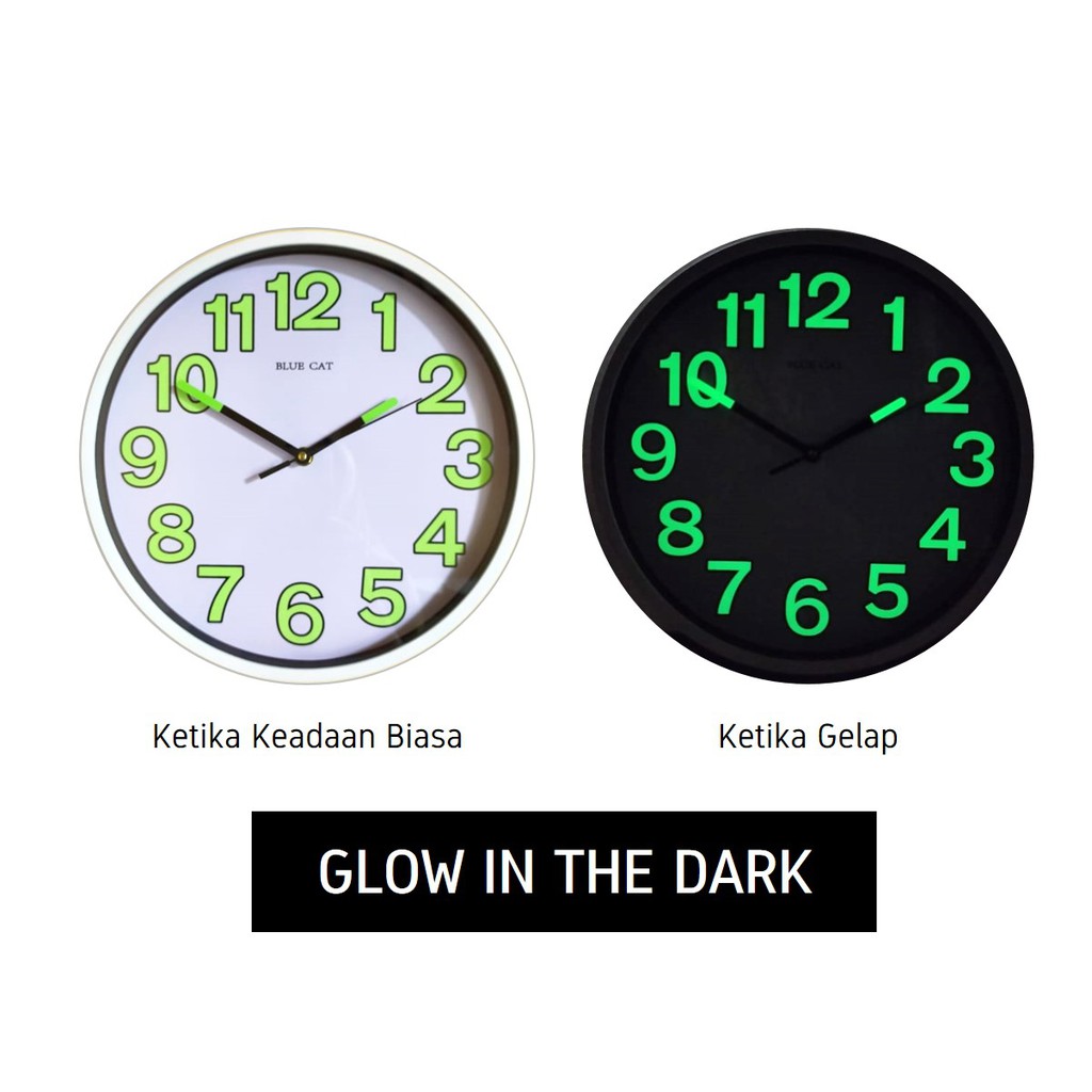 Jam Dinding Dekorasi Minimalis Modern 25cm Putih BlueCat BC3000 Glow In The Dark