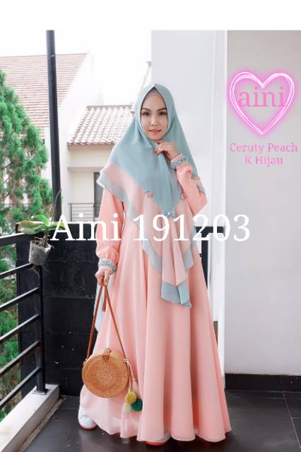 PUSAT GAMIS SYAR'I IBU DAN  ANAK COUPLE  AINI 191203 PEACH