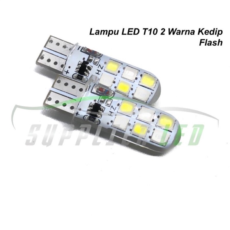 Lampu LED T10 Jelly Dua Warna Kedip Flash 2 Tone Sepasang