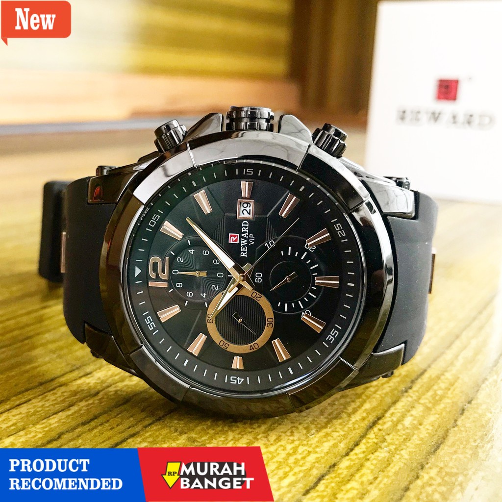 Jam tangan analog pria terbaik- (COD) Jam Tangan Pria Original REWARD Bayonet Black Hitam Rubber Kar