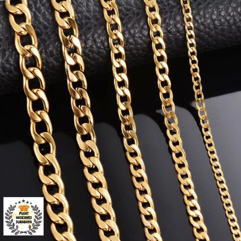 KALUNG TITANIUM RANTAI FIGARO SISIK NAGA EMAS  IMPOR FASHION HIP HOP KOREA