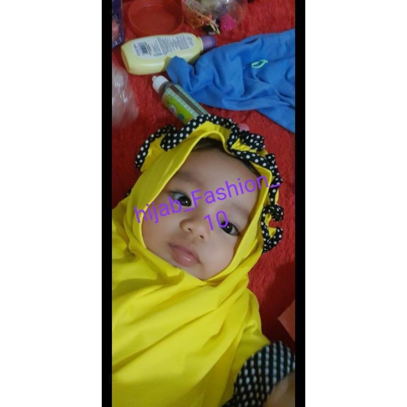 (TERLARIS) Jilbab Topi List Polka anak bayi Usia 0 - 3 tahun | Hijab tk baby perempuan newborn lucu 6 sampai 1 thn | kerudung sekolah lembut sd  terbaru 2 – 12 bln premium