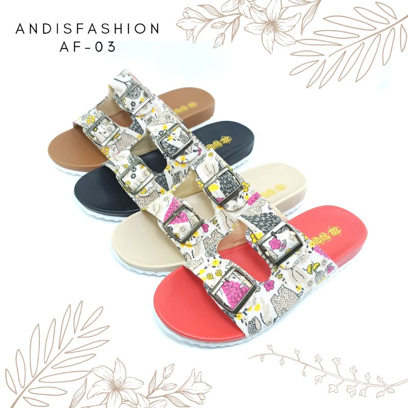 Sandal Selop Gesper Sendal Birken Wanita Motif Andis AF03