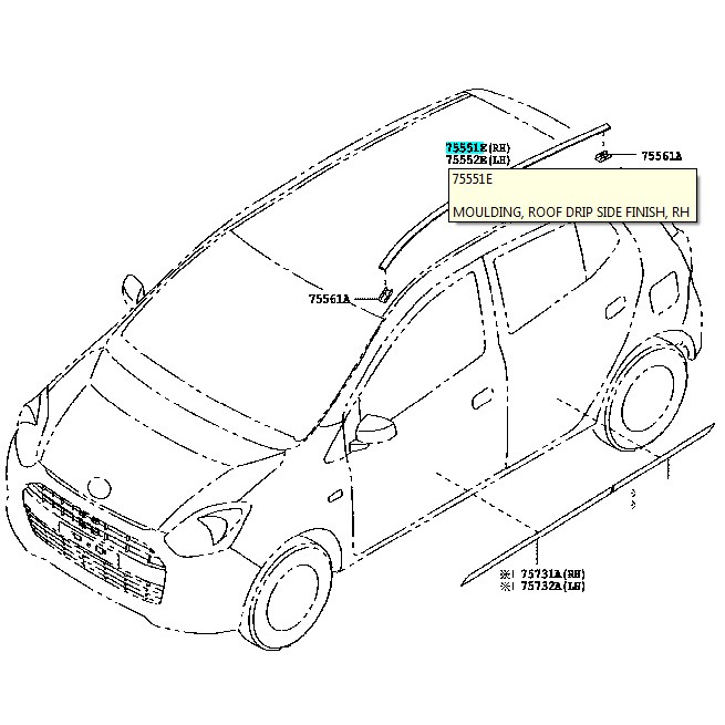 Moulding Roof Karet Atap Kanan Agya Ayla 75551-BZ110