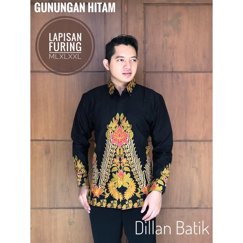 GUNUNGAN HITAM DILLAN KEMEJA BATIK SOLO PRIA LENGAN PANJANG LAPIS FURING ATASAN BATIK PREMIUM MODERN KATUN HALUS AHY GOLD AMARTA ANGGADA ANTASENA ARJUNA BARATAYUDA BASUDEWA BOKOR GRANITAN BUNGA SLARAK CAKRA SENA PARANG KUSUMA ELANG GOLD GARUDA PANCASILA