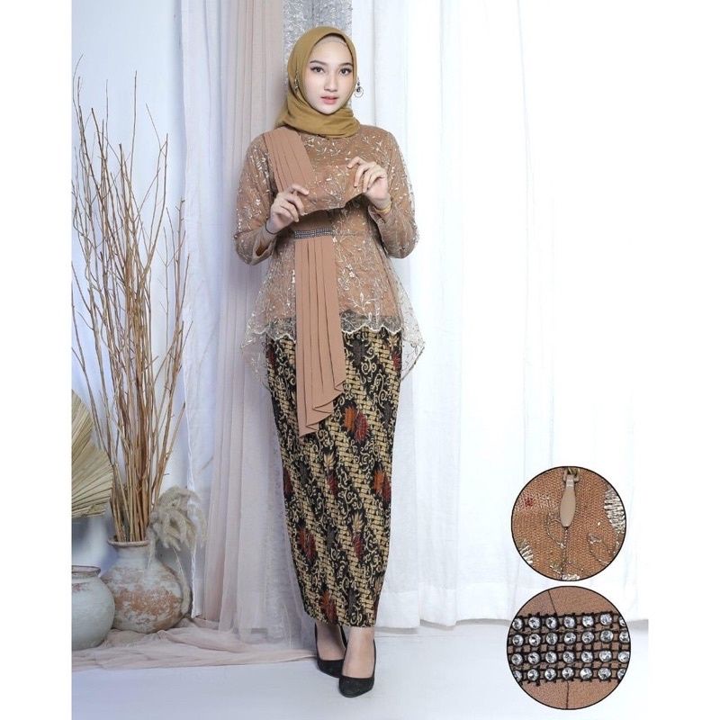 IndahKebaya | SET KEBAYA SELENDANG AURORA / KEBAYA PESTA WISUDA / MAROON NAVY COKLAT SILVER ROSEGOLD