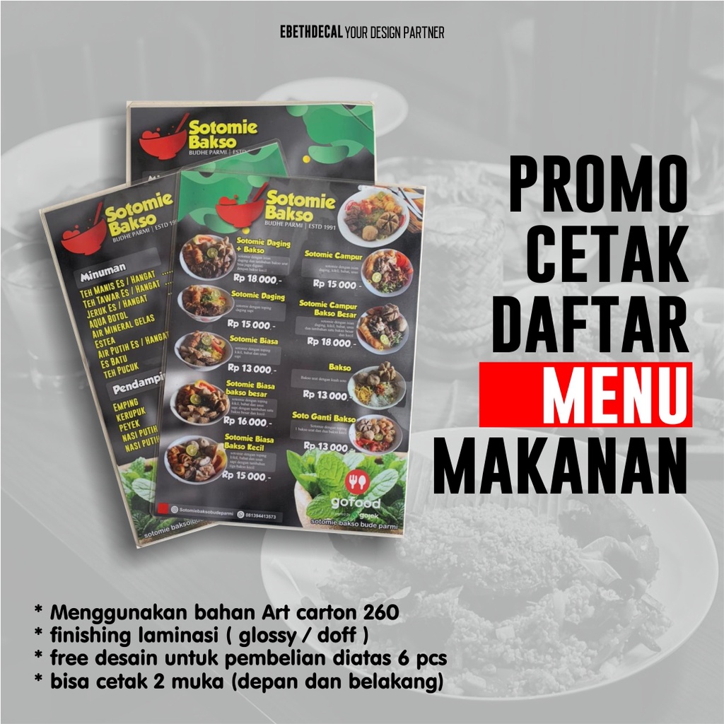 

EBETHDECAL PROMO CETAK MENU MAKANAN