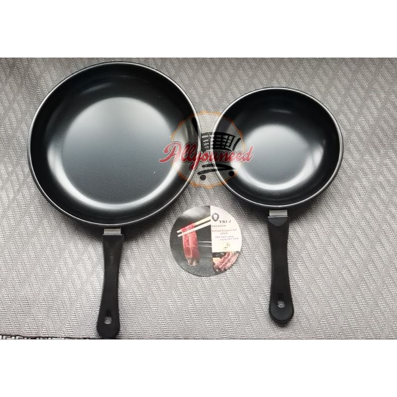 TRI J - Teflon Frypan Hitam Set 2in1 (18cm dan 25cm)