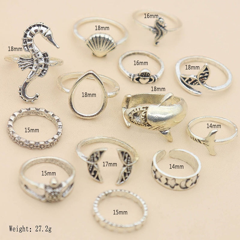 13pcs / set Cincin Sendi Jari / Knuckle Desain Ekor Ikan Gaya Eropa / Amerika Untuk Wanita