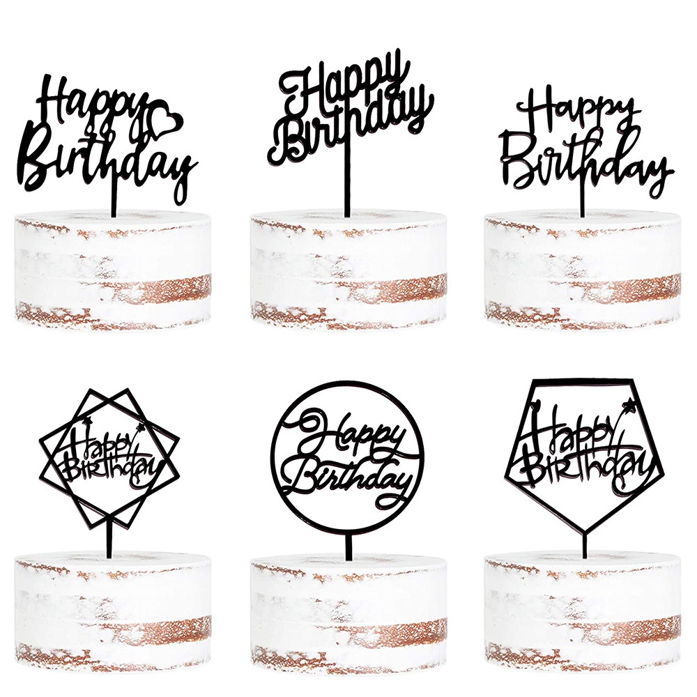 Cake Topper Akrilik Happy Birthday   Hiasan Kue Gold     Pink Rosegold