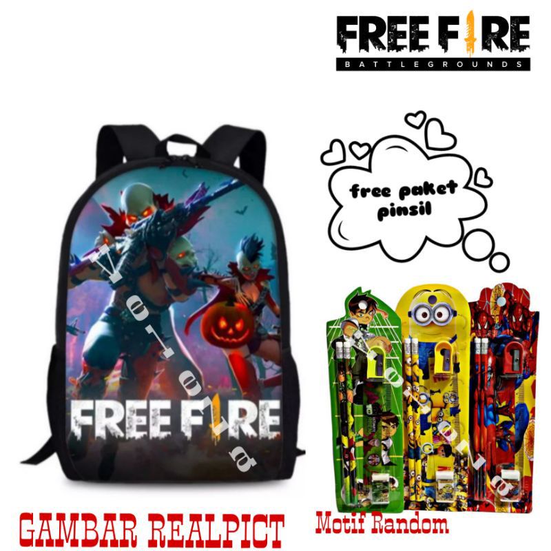 Tas ransel anak laki-laki karakter free fire gratis paket pinsil - tas anak