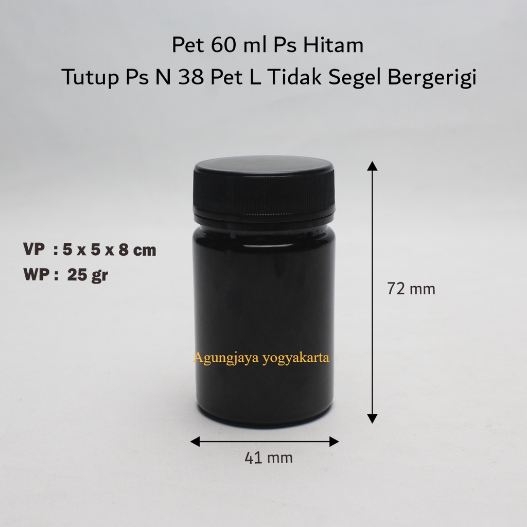 Botol Obat 60 ml Hitam / Botol Kapsul / Botol Tablet / Botol Jamu