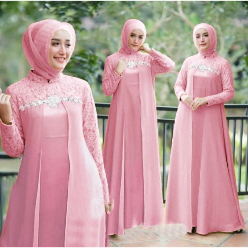 PCS MAXY ROSILIA CT BAHAN MOSCREPE KOMBI BRUKAT PAKAIAN GAMIS DRESS MAXI 2 UKURAN ALLSIZE DAN JUMBO