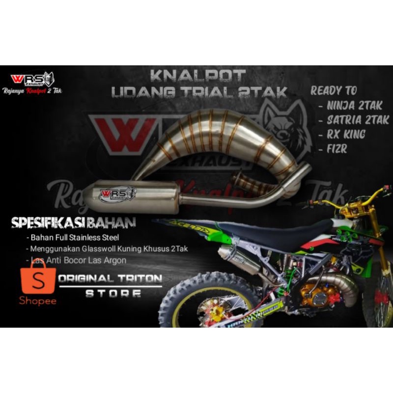 Knalpot WRS Motocross Udang Trail  Ninja 2 Tak Satria 2 Tak Fiz R Rx King