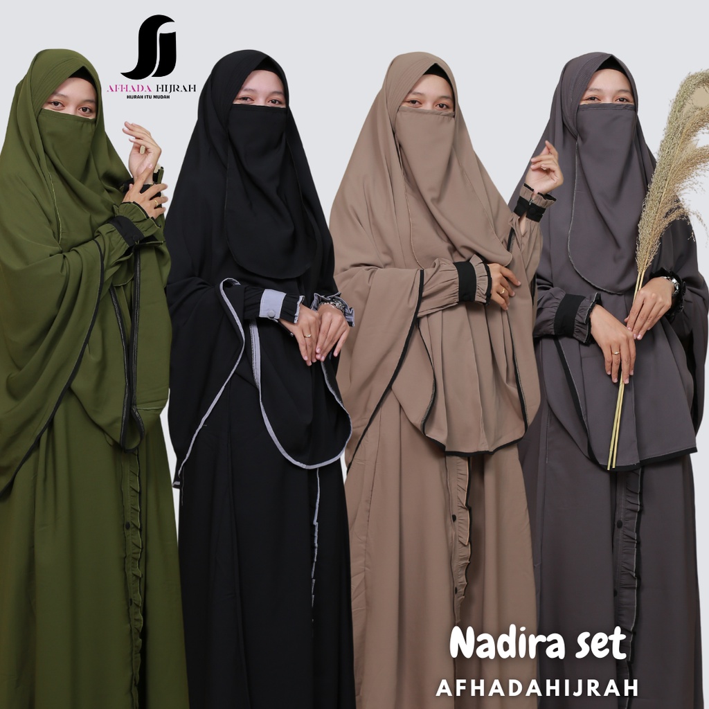 Afhadahijrah - Gamis syari jilbab cadar Nadira wolvis baju set hijab instan free niqab terbaru